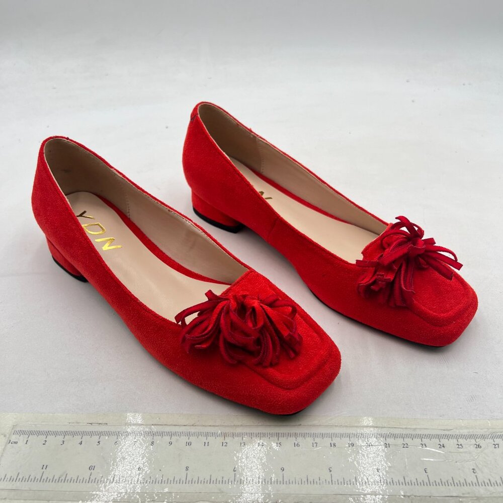 Ydn Red Block Low Heel Loafers Square Toe Tassel … - image 4
